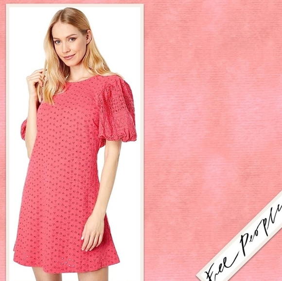 Free People NWTs Apricot Rose Eyelet Mini Dress - Picture 4 of 9